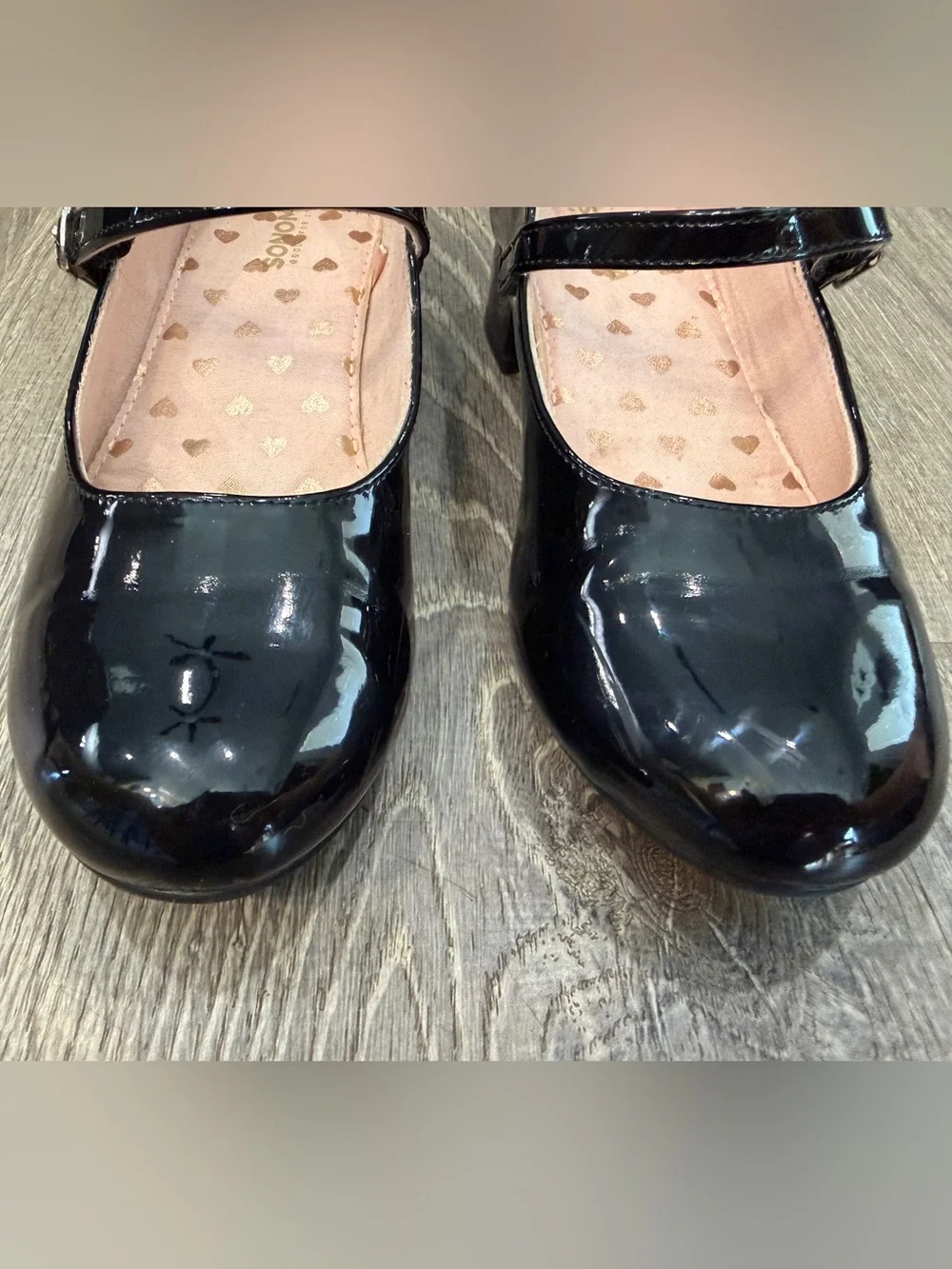 Girls' Black Patent Mary Jane Flats - Heart Insole